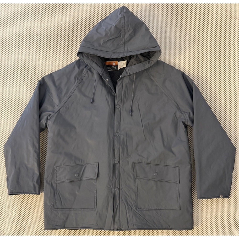 Mens Ozark Trail PVC Hooded Outdoor Full Zip Rain Jacket Size M Quilted Lining